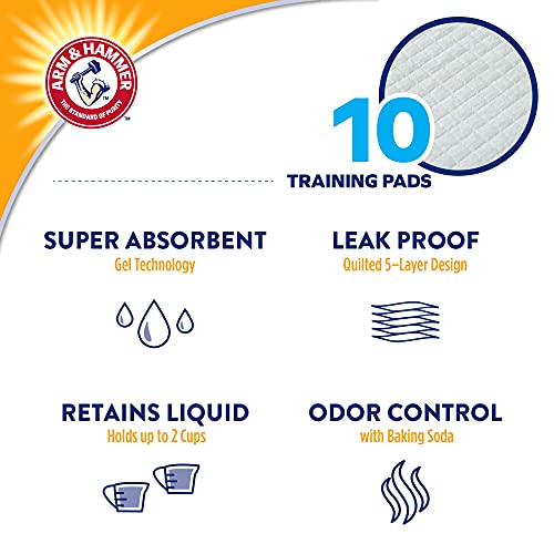 Arm & Hammer for Dogs Puppy Training Pads with Attractant | New & Improved Super Absorbent, Leak-Proof, Odor Control Quilted Puppy Pads with Baking Soda | 10 Count Bulk Wee Wee Pads