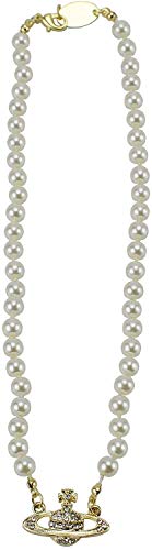 Vivienne Westwood Golden Silver Saturn Pearl Necklace Rhinestone Imitation Necklace with Special Box for Women and Girls