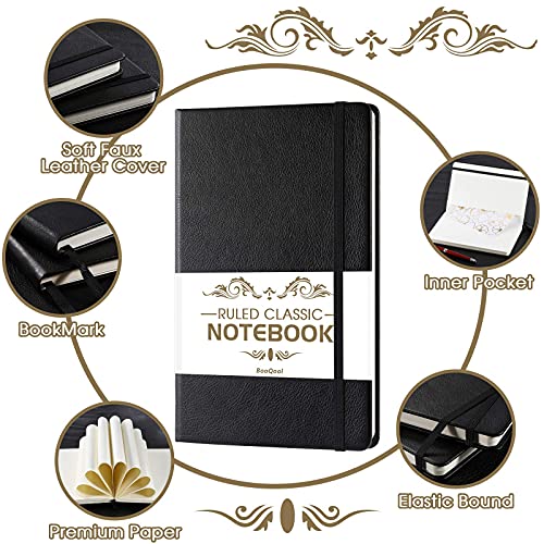 Ruled Notebook/Journal  Premium Thick Paper Faux Leather Classic Writing Notebook, Black, Hard Cover, Lined (5.4 x 8.3)