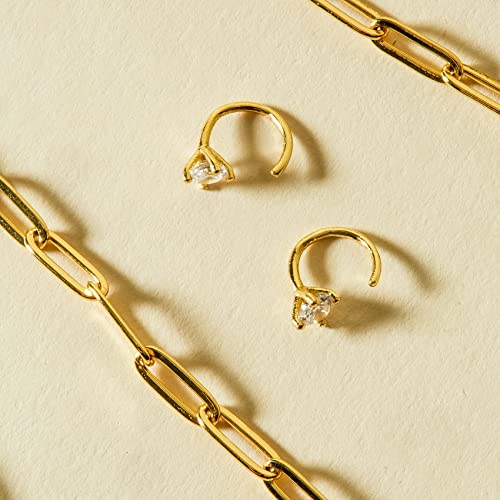PAVOI 14K Gold Plated Half Hoop Huggie Earrings with Cubic Zirconia | Dainty Tiny Hoop Stud Earrings for Women | Cartilage Piercing Earrings for Women