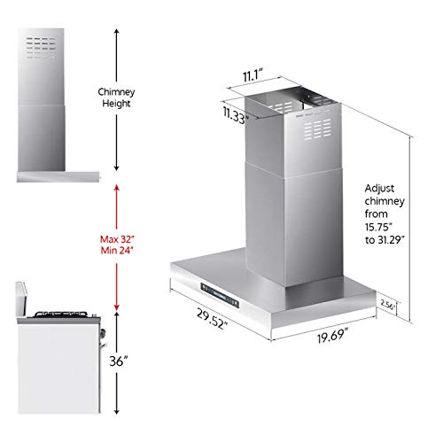 HisoHu Wall Mount Range Hood, 30 Inch 780 CFM Stainless Steel Kitchen Chimney Vent, 4 Speed Gesture Sensing & Touch Control Switch Panel Exhaust Hood with Dimmable LED lights(A01-30")