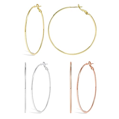 4" Extra Large Most Gigantic Hoop Earrings for Women Girls,14K Gold Plated Rose Gold Plated Silver,Hypoallergenic (3 Colors set)