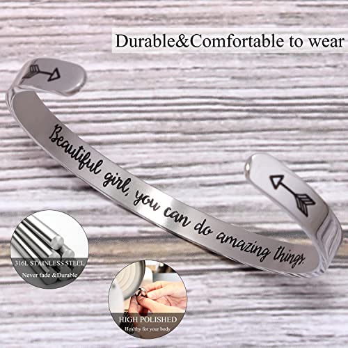 BTYSUN Inspirational Bracelets for Girls Women Gifts for Teen Girl Friendship Bracelet Mantra Jewelry with Gift Box (Beautiful Girl You can do Amazing Things)
