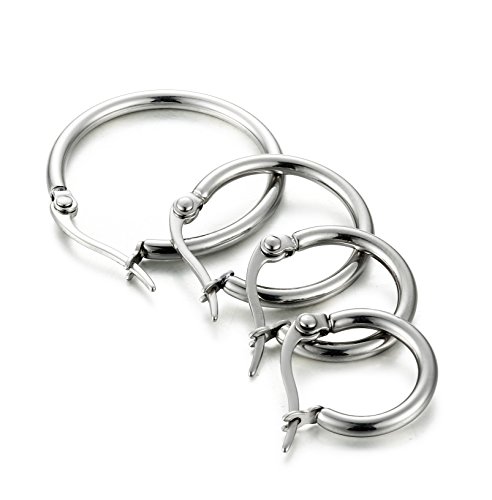 ORAZIO 4 Pairs Stainless Steel Hoop Earrings Set Cute Huggie Earrings for Womena,Silver-Tone,10MM-20MM