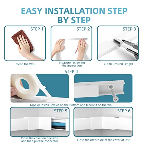 Cord Cover Raceway Kit, 157in Cable Cover Channel, Paintable Cord Concealer System Cable Hider, Cord Wires, Hiding Wall Mount TV Powers Cords in Home Office, 10X L15.7in X W0.95in X H0.55in, White