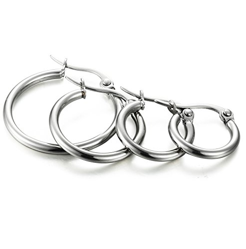 ORAZIO 4 Pairs Stainless Steel Hoop Earrings Set Cute Huggie Earrings for Womena,Silver-Tone,10MM-20MM