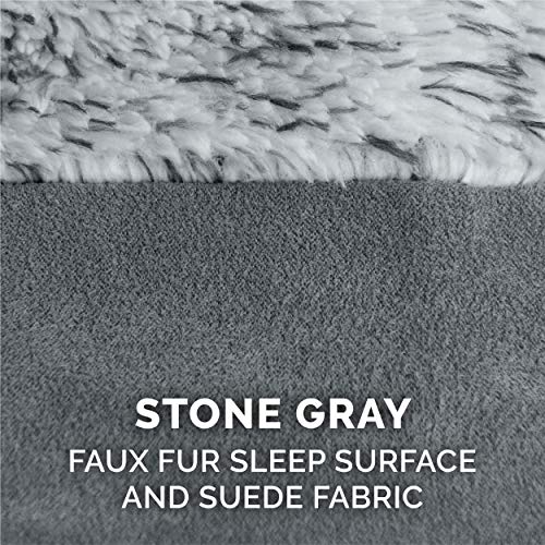 Furhaven Two-Tone Faux Fur & Suede L Shaped Chaise Egg Crate Orthopedic Foam Dog Bed - Stone Gray, Jumbo (X-Large)