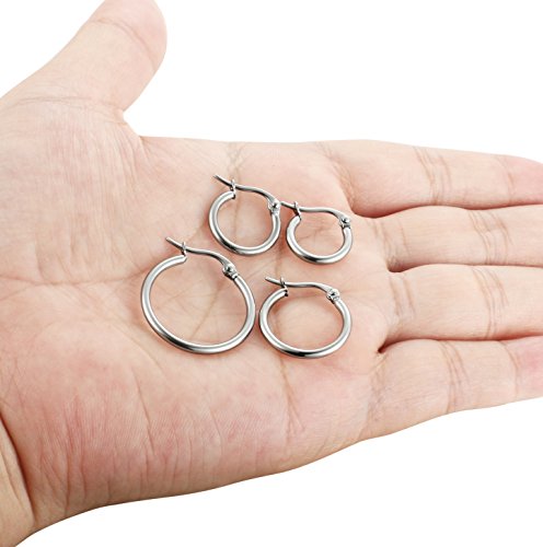 ORAZIO 4 Pairs Stainless Steel Hoop Earrings Set Cute Huggie Earrings for Womena,Silver-Tone,10MM-20MM