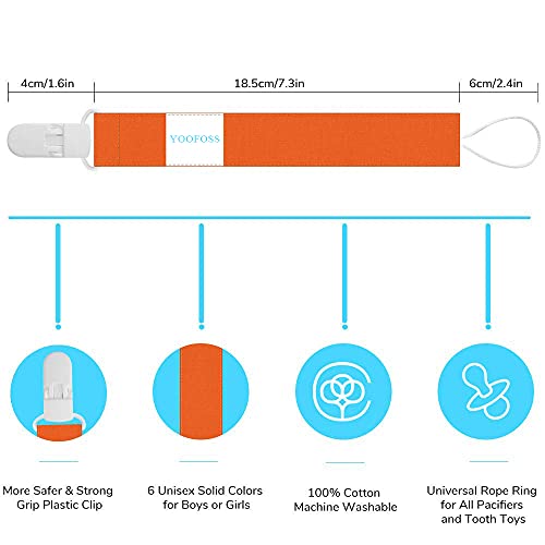 YOOFOSS Pacifier Clip for Boys and Girls 6 Pack Solid Color Pacifier Holder Fits All Pacifiers & Teething Toys Modern Unisex Baby Gift