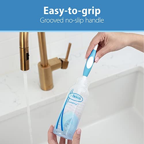 Dr. Brown's Reusable Sponge Baby Bottle Cleaning Brush Set with Suction Cup Stand, Scrubber and Nipple Cleaner, Blue 3 Count (Pack of 1)