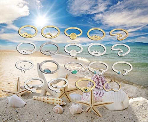 19pcs Silver Star Moon Knuckle Ring Set for Women Girls Vintage Stackable Midi Finger Rings Set