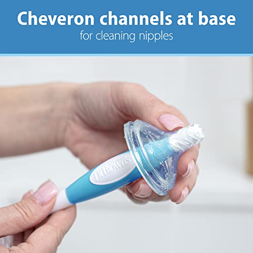 Dr. Brown's Reusable Sponge Baby Bottle Cleaning Brush Set with Suction Cup Stand, Scrubber and Nipple Cleaner, Blue 3 Count (Pack of 1)