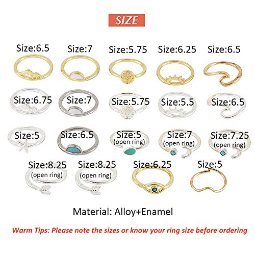 19pcs Silver Star Moon Knuckle Ring Set for Women Girls Vintage Stackable Midi Finger Rings Set