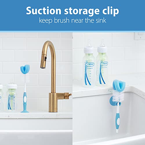 Dr. Brown's Reusable Sponge Baby Bottle Cleaning Brush Set with Suction Cup Stand, Scrubber and Nipple Cleaner, Blue 3 Count (Pack of 1)