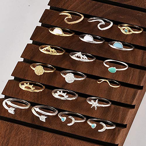 19pcs Silver Star Moon Knuckle Ring Set for Women Girls Vintage Stackable Midi Finger Rings Set