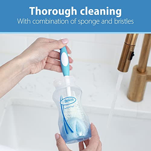 Dr. Brown's Reusable Sponge Baby Bottle Cleaning Brush Set with Suction Cup Stand, Scrubber and Nipple Cleaner, Blue 3 Count (Pack of 1)