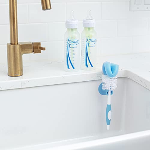 Dr. Brown's Reusable Sponge Baby Bottle Cleaning Brush Set with Suction Cup Stand, Scrubber and Nipple Cleaner, Blue 3 Count (Pack of 1)