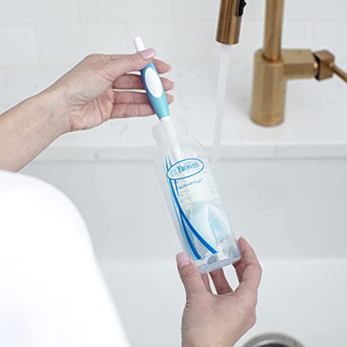 Dr. Brown's Reusable Sponge Baby Bottle Cleaning Brush Set with Suction Cup Stand, Scrubber and Nipple Cleaner, Blue 3 Count (Pack of 1)