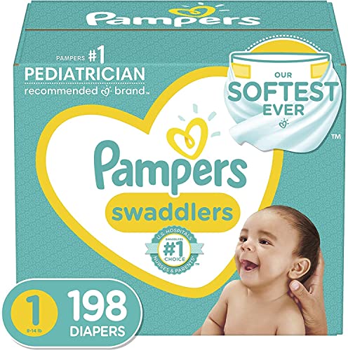 Diapers Newborn/Size 1 (8-14 lb), 198 Count - Pampers Swaddlers Disposable Baby Diapers, ONE MONTH SUPPLY