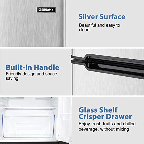 Euhomy Mini Fridge with Freezer, 3.2 Cu.Ft Compact Refrigerator with freezer, 2 Door Mini Fridge with freezer, Upright for Dorm, Bedroom, Office, Apartment- Food Storage or Drink Beer, Silver
