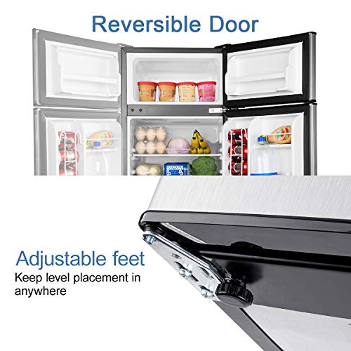 Euhomy Mini Fridge with Freezer, 3.2 Cu.Ft Compact Refrigerator with freezer, 2 Door Mini Fridge with freezer, Upright for Dorm, Bedroom, Office, Apartment- Food Storage or Drink Beer, Silver