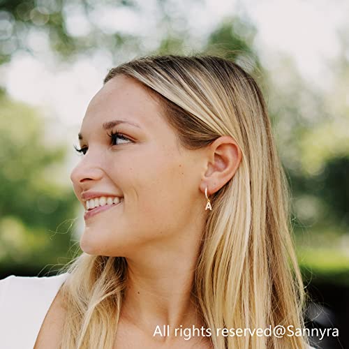 Initial Dangle Hoop Earrings for Women 14K Gold Plated Cubic Zirconia Personalized Letter A Huggie Earrings Gift for Her