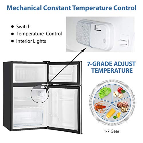 Euhomy Mini Fridge with Freezer, 3.2 Cu.Ft Compact Refrigerator with freezer, 2 Door Mini Fridge with freezer, Upright for Dorm, Bedroom, Office, Apartment- Food Storage or Drink Beer, Silver