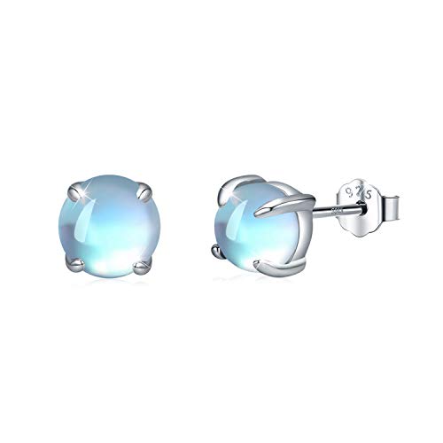 Moonstone Earrings 925 Sterling Silver Round Moonstone Stud Earrings Moonstone Jewelry for Women Hypoallergenic Earrings for Sensitive Ears (A-White Gold, 6)