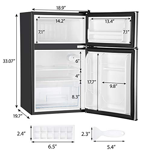 Euhomy Mini Fridge with Freezer, 3.2 Cu.Ft Compact Refrigerator with freezer, 2 Door Mini Fridge with freezer, Upright for Dorm, Bedroom, Office, Apartment- Food Storage or Drink Beer, Silver