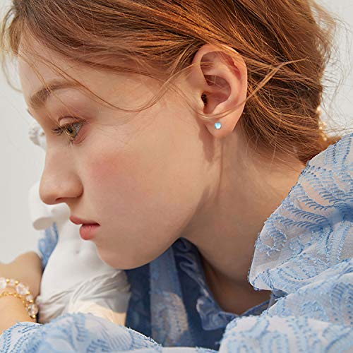Moonstone Earrings 925 Sterling Silver Round Moonstone Stud Earrings Moonstone Jewelry for Women Hypoallergenic Earrings for Sensitive Ears (A-White Gold, 6)
