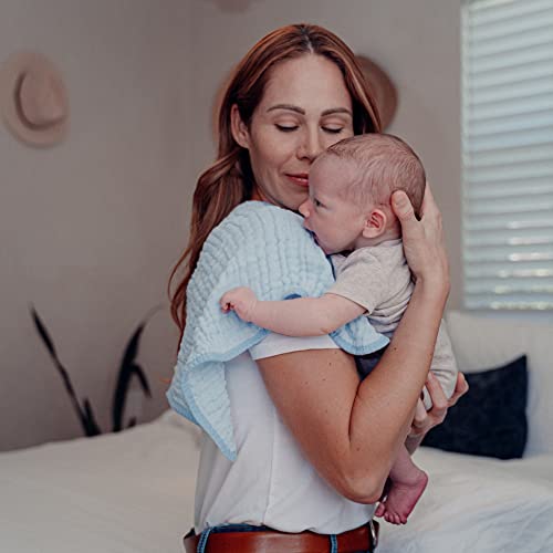 Muslin Burp Cloths 6 Pack Large 100% Cotton Hand Washcloths 6 Layers Extra Absorbent and Soft (Blue)