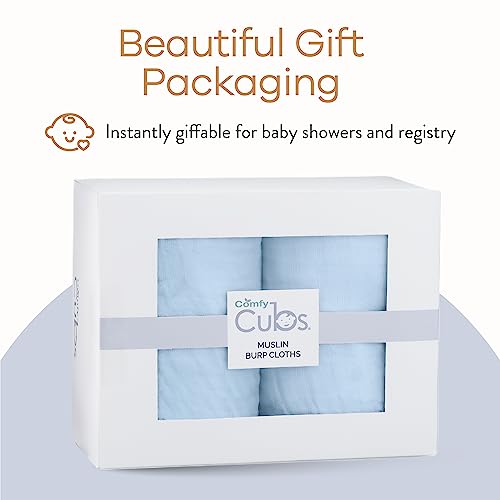 Muslin Burp Cloths 6 Pack Large 100% Cotton Hand Washcloths 6 Layers Extra Absorbent and Soft (Blue)