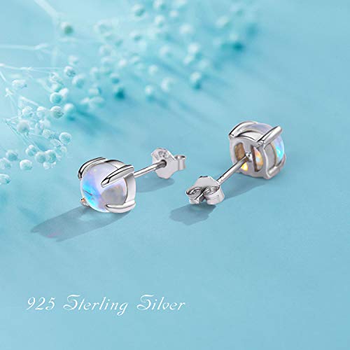 Moonstone Earrings 925 Sterling Silver Round Moonstone Stud Earrings Moonstone Jewelry for Women Hypoallergenic Earrings for Sensitive Ears (A-White Gold, 6)