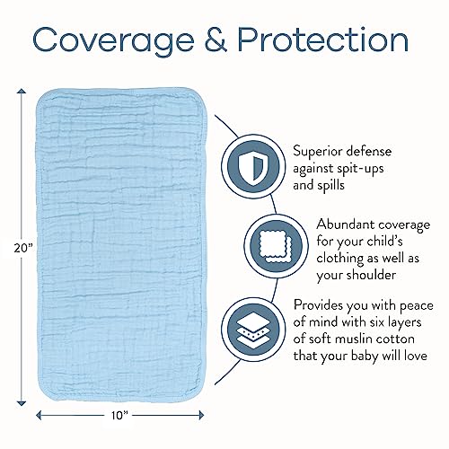 Muslin Burp Cloths 6 Pack Large 100% Cotton Hand Washcloths 6 Layers Extra Absorbent and Soft (Blue)