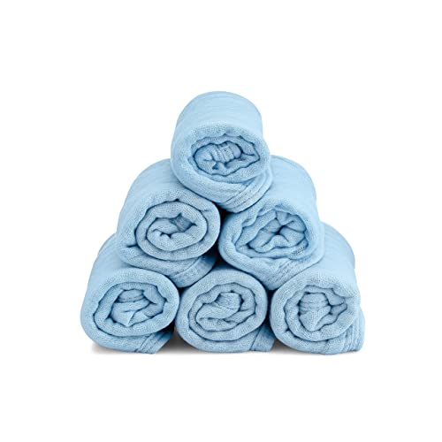 Muslin Burp Cloths 6 Pack Large 100% Cotton Hand Washcloths 6 Layers Extra Absorbent and Soft (Blue)