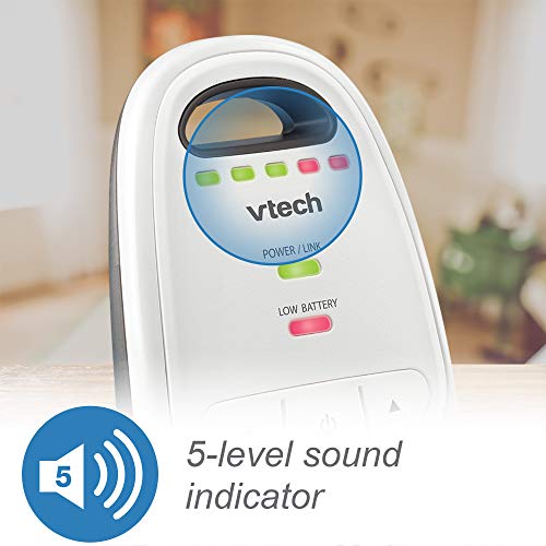 VTech DM112-2 Audio Baby Monitor with up to 1,000 ft of Range, 5-Level Sound Indicator, Digitized Transmission & Belt Clip with Two Parent Units