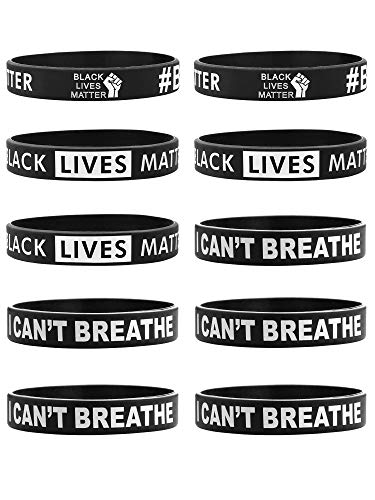 Cooluckday Black Lives Matter Bracelet Silicone I Can't Breathe Bracelet Wristband Bracelets Black Rubber Bangle Bracelet 10 Pcs