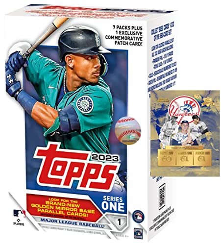 BRAND NEW 2022 Topps Baseball Series 1 EXCLUSIVE Trading Card Box w/ 99 Cards! - One Commemorative Relic Card Per Box! - Chance for Autographs, Relics and Wander Franco Rookie Cards - Plus Custom Judge and Trout Cards in Picture