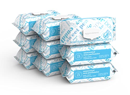 Amazon Elements Baby Wipes, Unscented,White 720 Count, 80 Count (Pack of 9)