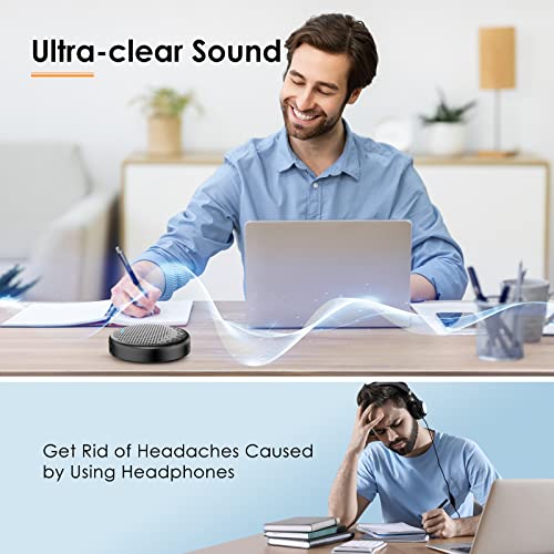 Bluetooth Speakerphone  eMeet Luna Updated AI Noise Reduction Algorithm Featured, Daisy Chain, USB Conference Speaker Phone w/Dongle for Home Office, 360° Voice Pickup for up to 8 People