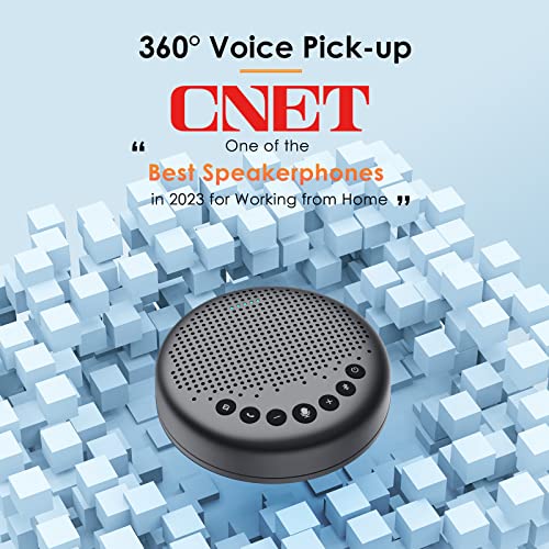 Bluetooth Speakerphone  eMeet Luna Updated AI Noise Reduction Algorithm Featured, Daisy Chain, USB Conference Speaker Phone w/Dongle for Home Office, 360° Voice Pickup for up to 8 People