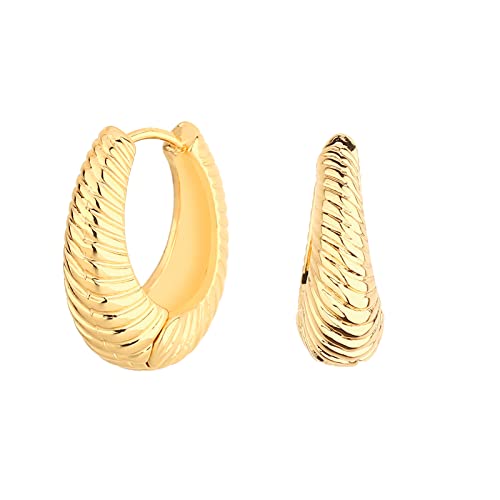 Wgoud Chunky Huggie Hoop Earring 14K Gold Hoop Earrings for Men Women Hypoallergenic, Thick Hoops Earring set, Twist Hoop Earring (6 Prs Chunky Gold)