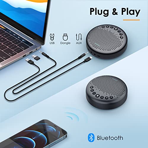 Bluetooth Speakerphone  eMeet Luna Updated AI Noise Reduction Algorithm Featured, Daisy Chain, USB Conference Speaker Phone w/Dongle for Home Office, 360° Voice Pickup for up to 8 People
