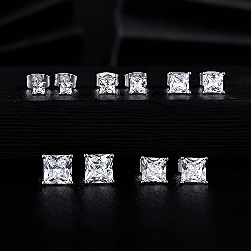 MDFUN 18K White Gold Plated Princess Cut Clear Cubic Zirconia Stud Earring Pack of 5 Pairs
