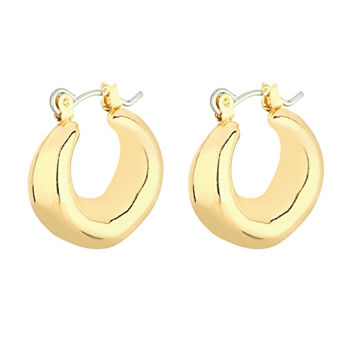 Wgoud Chunky Huggie Hoop Earring 14K Gold Hoop Earrings for Men Women Hypoallergenic, Thick Hoops Earring set, Twist Hoop Earring (6 Prs Chunky Gold)