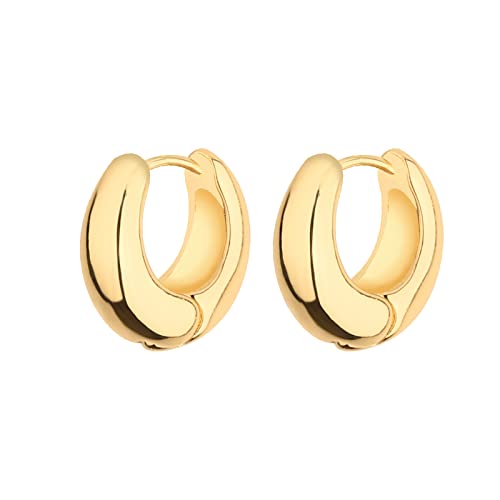 Wgoud Chunky Huggie Hoop Earring 14K Gold Hoop Earrings for Men Women Hypoallergenic, Thick Hoops Earring set, Twist Hoop Earring (6 Prs Chunky Gold)