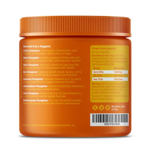 Multifunctional Supplements for Dogs - Glucosamine Chondroitin for Joint Support with Probiotics for Gut & Immune Health â Omega Fish Oil with Antioxidants and Vitamins for Skin & Heart Health
