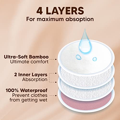 Reusable Nursing Pads for Breastfeeding - 4-Layers Organic Bamboo Nursing Pads - Breastfeeding Pads - Washable Breast Pads - Natural Bamboo Maternity Pads, Nipplecovers (Lovelle, Large 4.8")