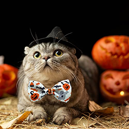 Pohshido Halloween Cat Collar with Bell, Kitty Kitten Holiday Bow tie Collar Breakaway 2 Pack for Girl and Boys Male Female