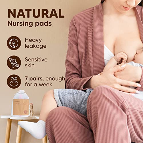 Reusable Nursing Pads for Breastfeeding - 4-Layers Organic Bamboo Nursing Pads - Breastfeeding Pads - Washable Breast Pads - Natural Bamboo Maternity Pads, Nipplecovers (Lovelle, Large 4.8")